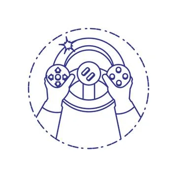 Hands using video game car wheel control Stock Illustration