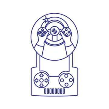 Hands using video game car wheel control Stock Illustration