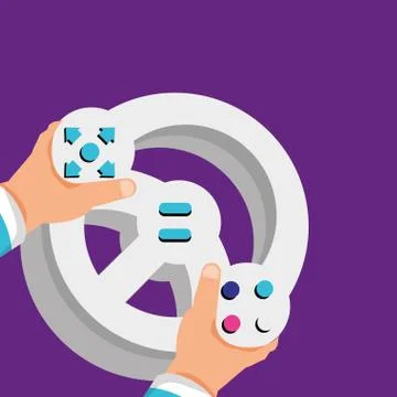 Hands using video game car wheel control Stock Illustration