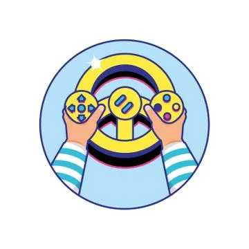 Hands using video game car wheel control Stock Illustration