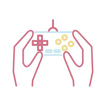 Hands using video game control neon style icon Stock Illustration