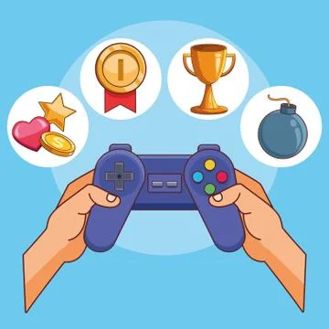 Hands using videogames gamepad Illustrazione stock