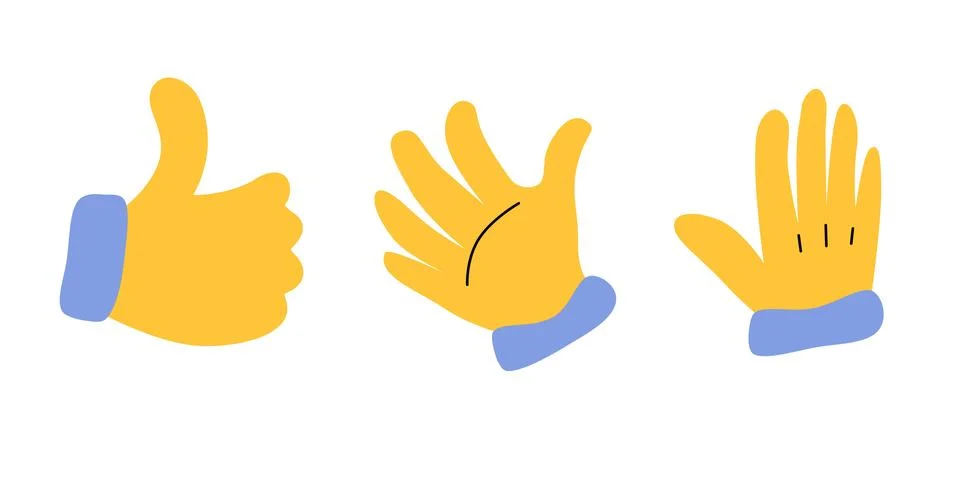 Hands vector set cartoon style. Flat illustration with gloves icon set isol.. Stock Illustration
