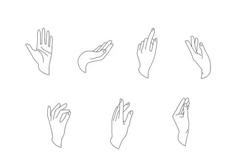 Hands vector set in simple flat line style isolated on a white background Stock Illustration