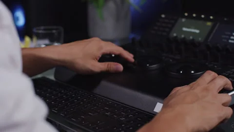 Hands of video editing professional and color grading set up Stock Footage 264221513