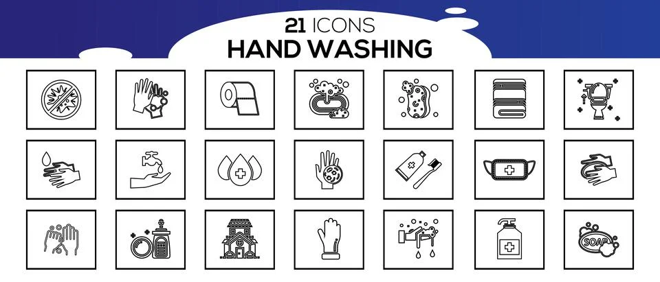Hands washing flat icon set.Included icons as wash, tissue paper, cleaning, Stock-Illustration