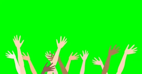Hands waving animation Different ethnic up raised air Group people Green screen Vidéo 172547985