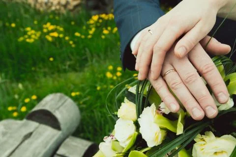 Hands with wedding rings Stock Photos