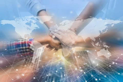 Hands were a collaboration concept of teamwork with technology element Stock Photos