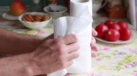 Hands wiping with napking after dinner Stock-Footage 65371987