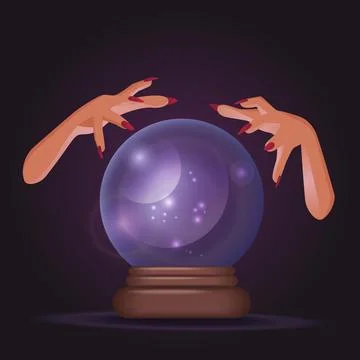 Hands of witch hands holding a crystal ball Stock Illustration