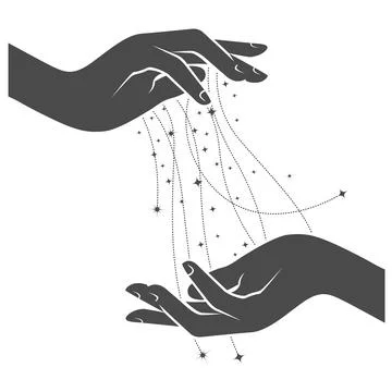 Hands of witch, magic spell, sorcery of sorceress, incantation and wizardry, Stock Illustration
