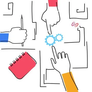 Hands Woking Team Together Making Business Plan Workplace Desk Top Angle View Stock Illustration