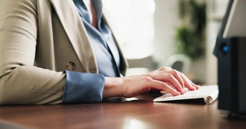 Hands, woman and computer for programming in office with research, software Stock Footage 330048079