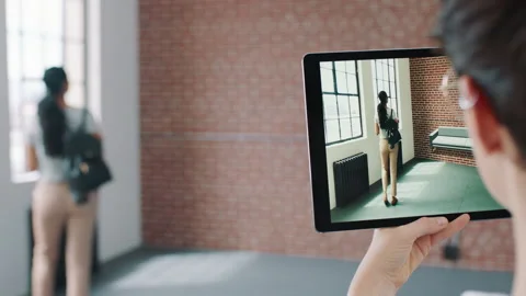Hands, woman or tablet screen with interior design in house for 3D modeling, Stock Footage 331066978
