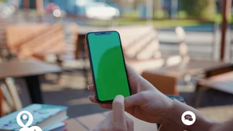 Hands woman using smartphone with green screen white animation сloud technology Stock Footage 126799350