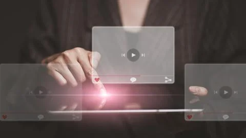 Hands of women using tablet for streaming online, watching video on interne.. Stock Photos