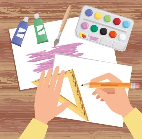 Hands work art project Stock Illustration
