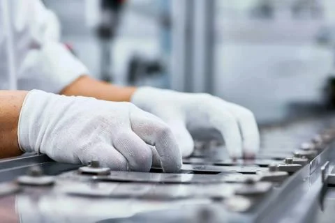 Hands work on assembly 스톡 사진