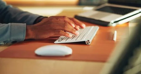Hands, work or person typing on computer, review report or accounting recor.. 写真素材