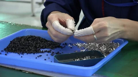 Hands of worker at assembly line electronics factory China Stock Footage 85453155