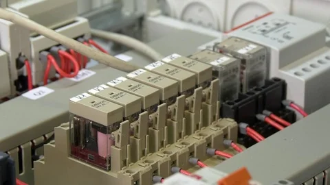 Hands of worker check contacts voltage indicator in electronics in factory. Stock Footage 82670732