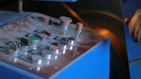 The hands of the worker in gloves press the buttons of the device. closeup Stock Footage 125664934