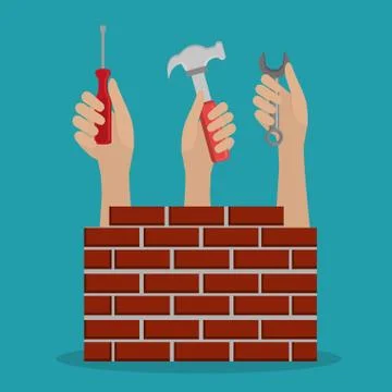 Hands workers with under construction icons Stock Illustration
