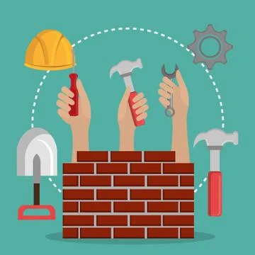 Hands workers with under construction icons Stock Illustration