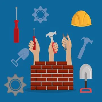 Hands workers with under construction icons Stock Illustration