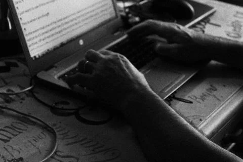 Hands working on computer 스톡 사진