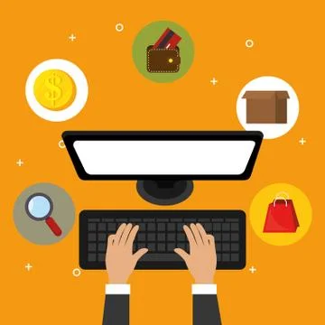 Hands working in the desktop computer 스톡 일러스트