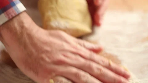 Hands working dough with flour | Handheld side shot Stock-Footage 32517407