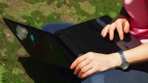 Hands working with a laptop cartoon plus Stock Footage 40057178