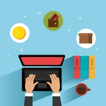 Hands working in the laptop computer Stock Illustration