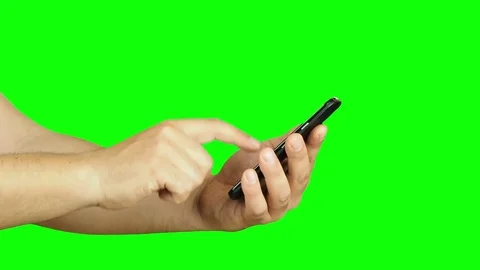 Hands working on smartphone display isolated green screen 動画素材 74601553