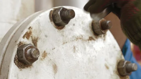 Hands With Wrench Tighten A Nut Stock Footage 63203720