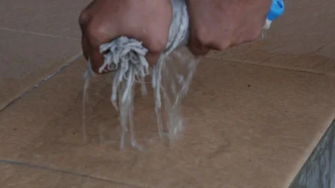 Hands Wringing Out String Mop Close Up Stock Footage 340344694