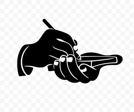 Hands write with a pen on a notebook, graphic design Stock Illustration