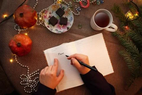 Hands write a plan in the diary Stock Photos