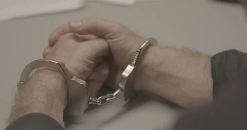 Hands Writhing in Handcuffs 4K Stock Footage 146421509