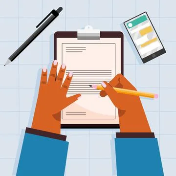 Hands writing in clipboard Illustrazione stock