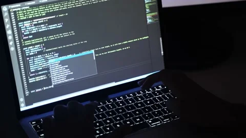 Hands writing code on laptop. Software and web development Stock Footage 222816683