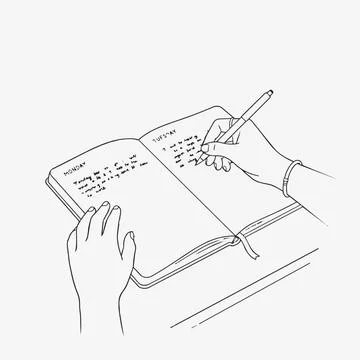 Hands writing in daily planner or calendar, organization and schedule conce.. Stock Illustration