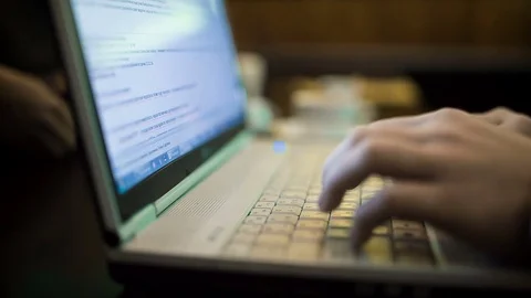 Hands Writing On Laptop Keyboard, Close Up Hd Stock Footage 71350376