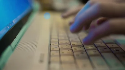 Hands Writing On Laptop Keyboard, Close Up Hd Stock-Footage 71351685
