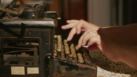 Hands writing on old typewriter over wooden table background Stock-Footage 176268351