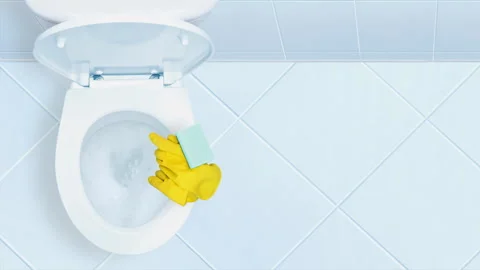 Hands on yellow gloves cleaning a WC. Background. Vídeos de archivo 86469088