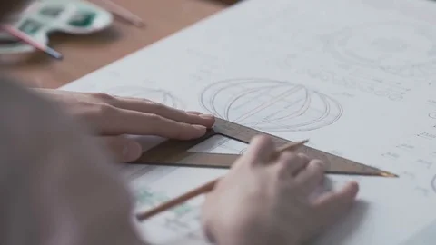 Hands of a young girl draw a complex a drawing Stock Footage 73286823