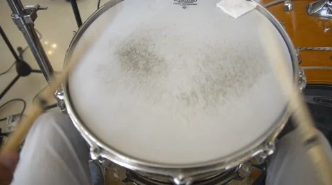 Hands of young male drummer playing  point of view Stock Footage 48854591